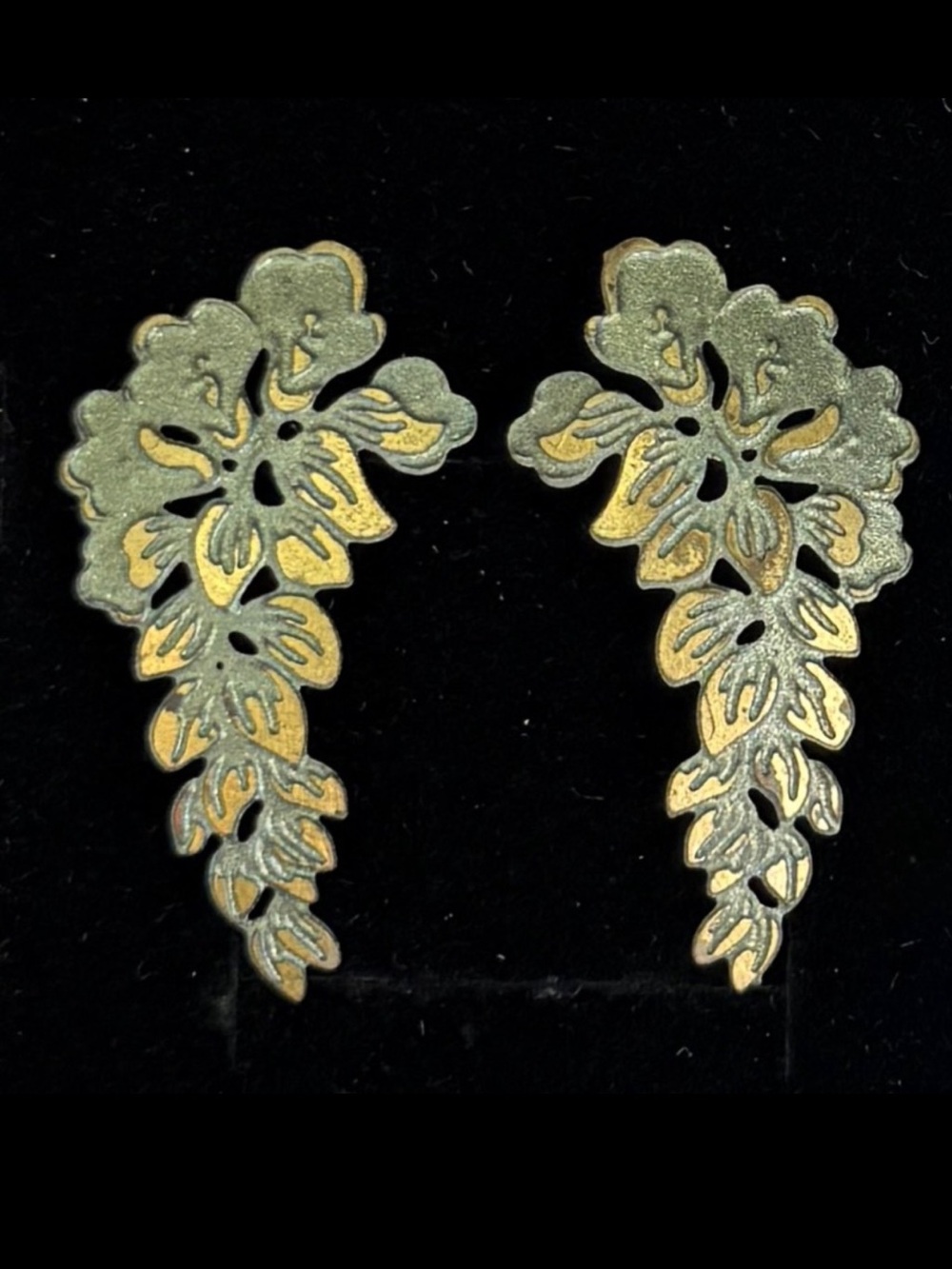 Vintage Lightweight Patina, Delicate Leaf Pierced Earrings